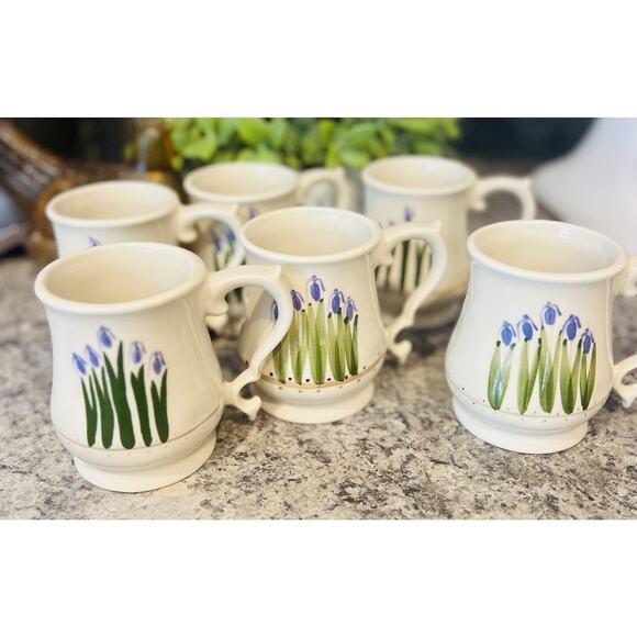 Chartstone Other - White Floral Pottery Coffee Mugs Marked Chartstone USA Set Of 6 Tea Cup